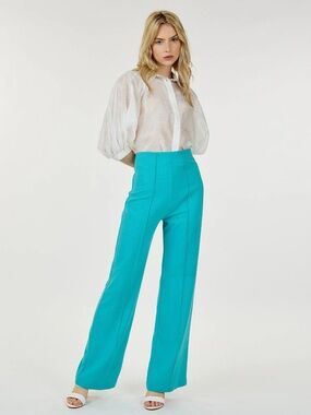 712. High-Waist Teal Wide-Leg Pants - Women
